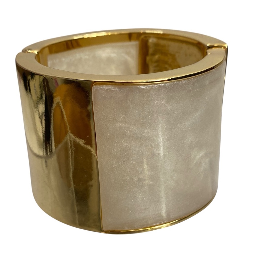 H BY HALSTON GOLD ABALONE MAGNETIC CUFF BANGLE BRACELET EUC